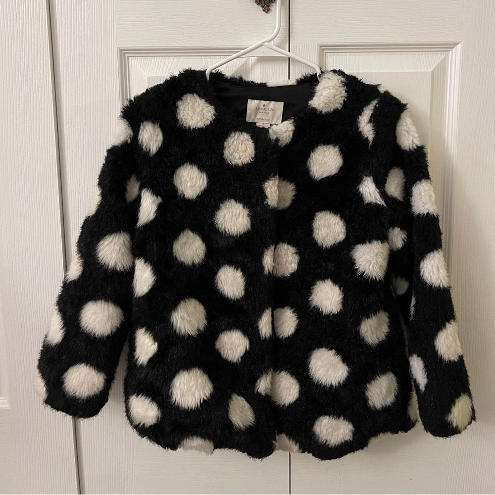 Kate spade girls polka dot jacket faux fur size 10